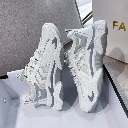 Breathable Single Mesh Platform Casual Women's Sports Shoes in grey, pink, and orange