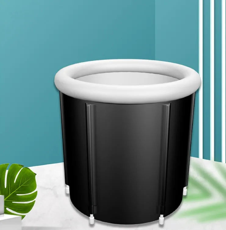 Black portable inflatable ice bath 70x80cm with weather lid and accessories