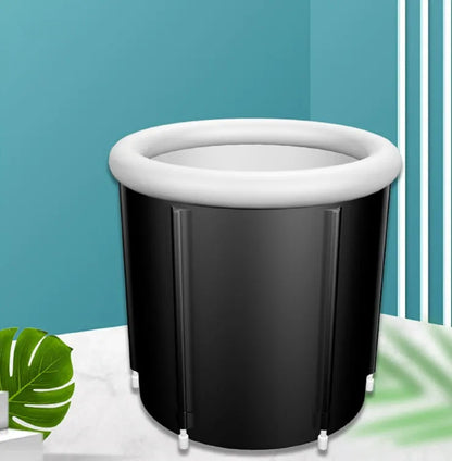 Black portable inflatable ice bath 70x80cm with weather lid and accessories
