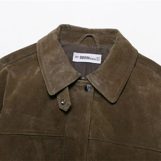 Women's picture colour PU jacket coat in a Japanese Korean casual style, shown on a hanger.