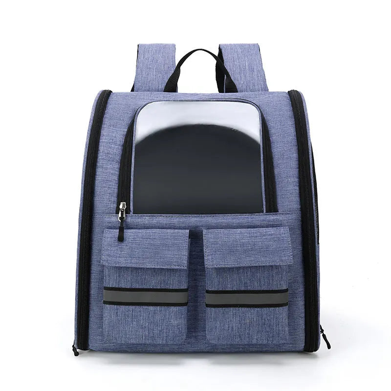 Foldable Oxford cloth pet bag in grey with double shoulder pull rod and breathable soft-sided design