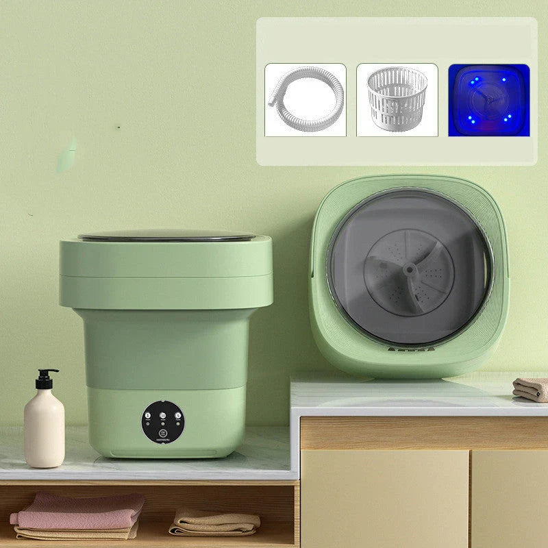 Compact, foldable portable washing machine with three timer settings and energy-efficient design