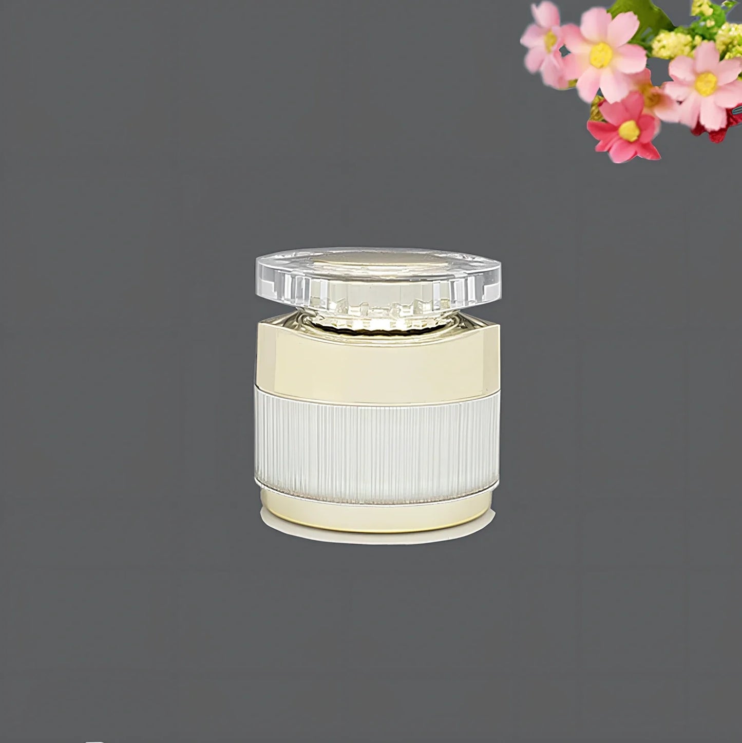 Acrylic cosmetics bottles in champagne gold and brushed white with vacuum sealing, various sizes from 5g to 120ml