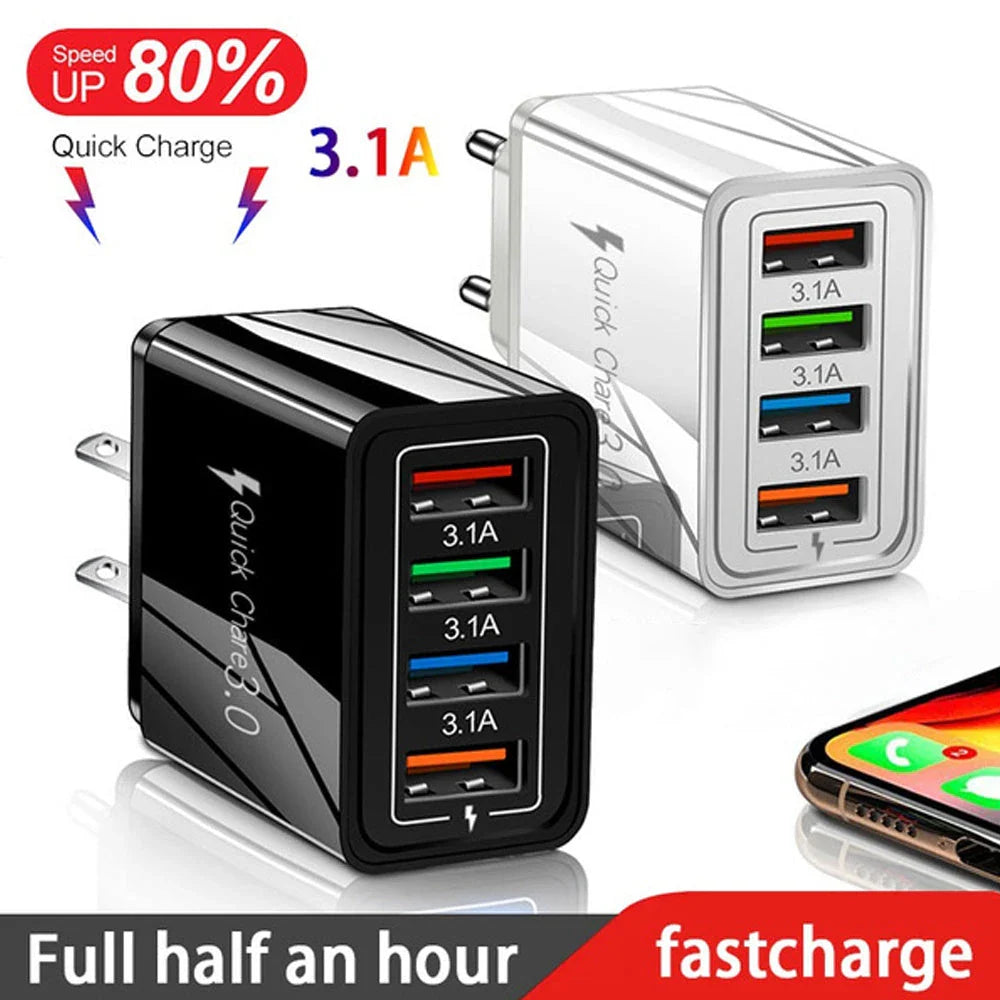 High-speed 4-port USB charging station with quick charge 3.0 technology for smartphones and tablets