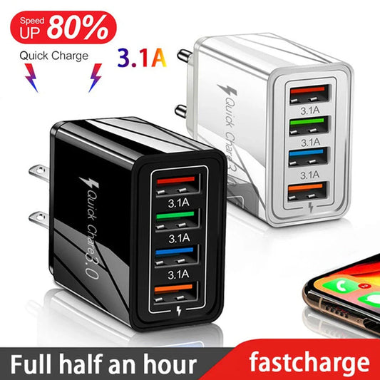 High-speed 4-port USB charging station with quick charge 3.0 technology for smartphones and tablets