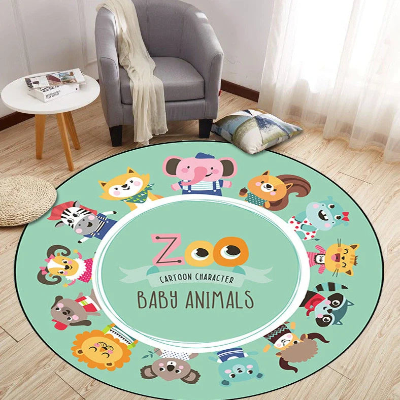 Round crystal velvet carpet with cartoon anime pattern under sofa for floor protection