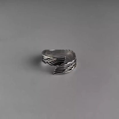 Love Couple Plain Silver Ring with angel wings design, vintage style jewelry