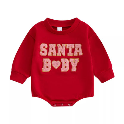 Christmas-themed cotton romper with letter embroidery for newborns and toddlers