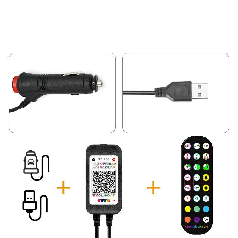 Stylish decorative car interior LED lights with wireless remote control and music-sync feature for customizable ambient lighting