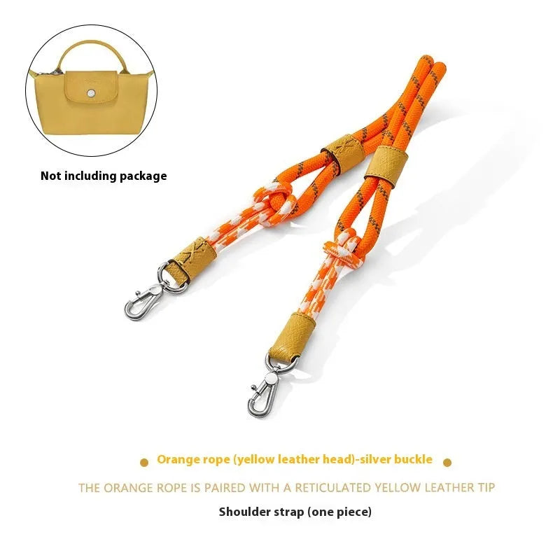 Braided rope shoulder strap with alloy hardware in silver or gold finish options