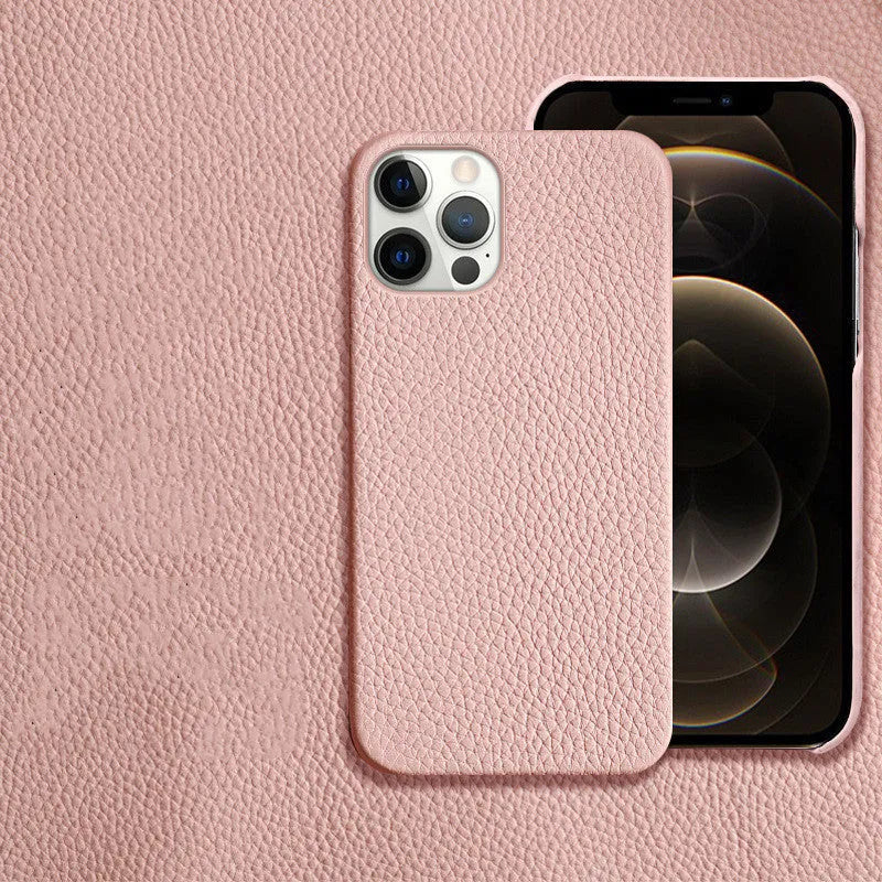 Genuine leather protective mobile phone case for Apple iPhone in multiple colours, showing half-line break design.