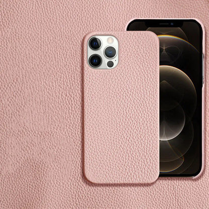 Genuine leather protective mobile phone case for Apple iPhone in multiple colours, showing half-line break design.