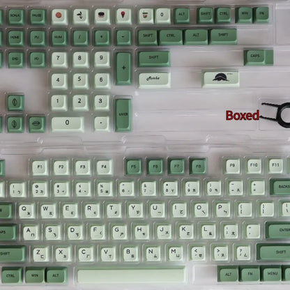 124 PBT keycaps with matcha theme and dye-sublimated legends for mechanical keyboards