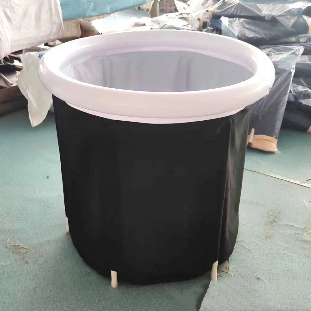 Black portable inflatable ice bath 70x80cm with weather lid and accessories