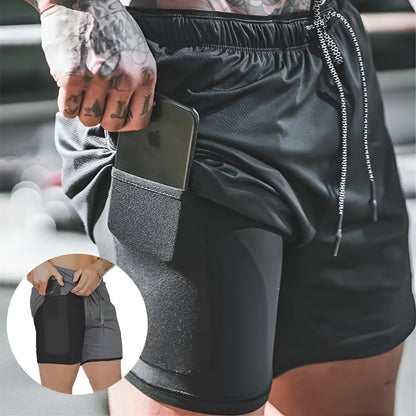 Pocket compression shorts in nylon, moisture-wicking and quick-drying, available in multiple colours and sizes S to 3XL.