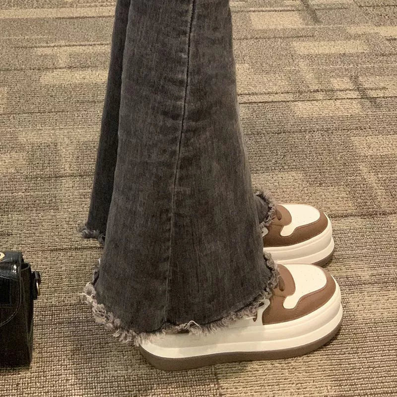 Women's black and khaki star round head heightening sneakers with rubber sole