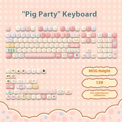 Sublimation printed cartoon pig party theme mechanical keyboard keycap full set on a keyboard