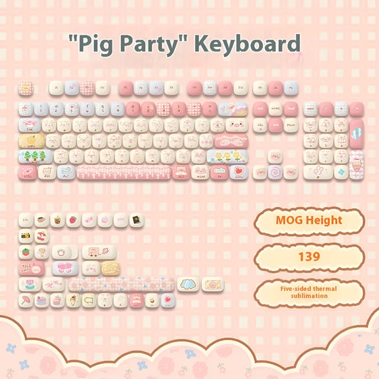 Sublimation printed cartoon pig party theme mechanical keyboard keycap full set on a keyboard