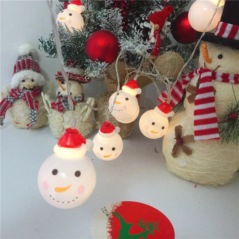 Festive Navidad LED string lights in Snowman, Snow Ball, and Santa Claus colors for holiday decorations