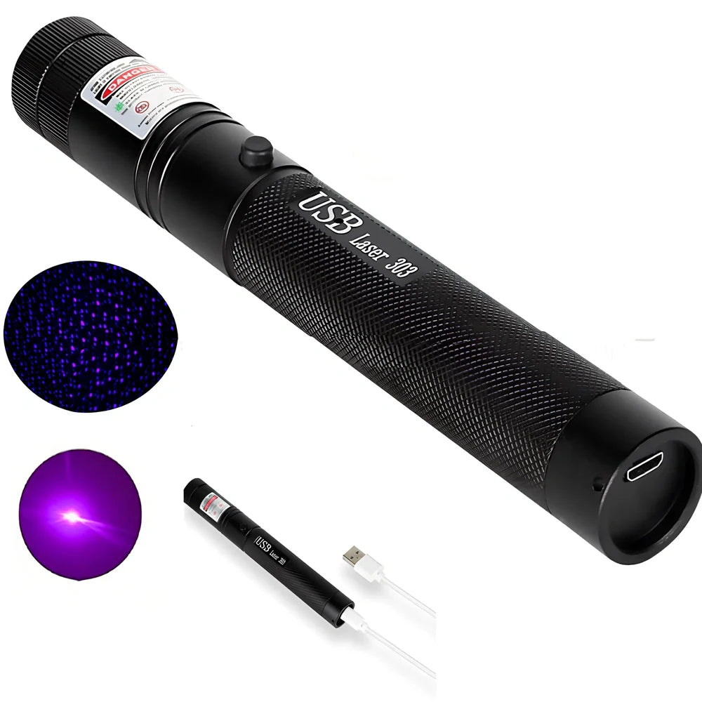 Metal laser pointer pen with green, red and blue light options, 15cm length