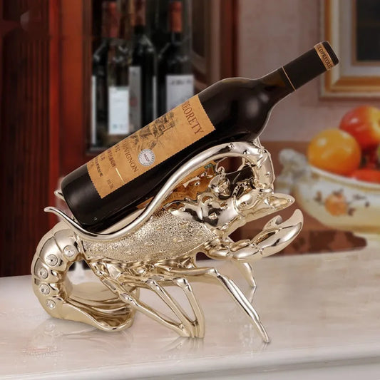 European-style lobster wine rack ornament in rose gold finish, measuring 15cm tall