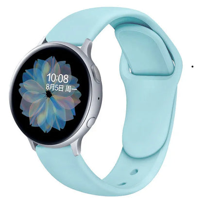 Samsung Galaxy Active 2 reverse buckle silicone strap showing 20mm and 22mm width options