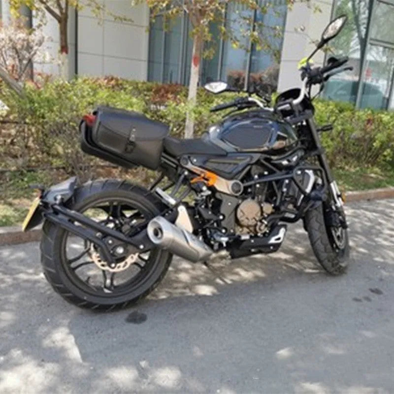 Motorcycle swingarm bag side saddlebag for Harley Sportster accessories, black PU artificial leather storage pouch measuring 30cm x 24cm x 20cm for holding tools, supplies and personal items on left or right side mounting