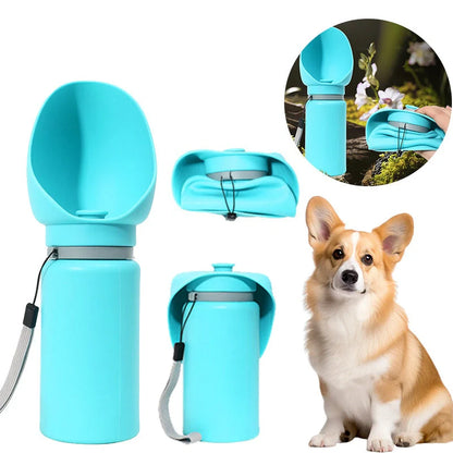 Blue and grey folding pet water bottle with leak-proof seal for dogs and cats