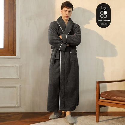 Winter flannel bathrobe with thick 301-350g/m² fabric in 2102 navy blue colour, European/American style