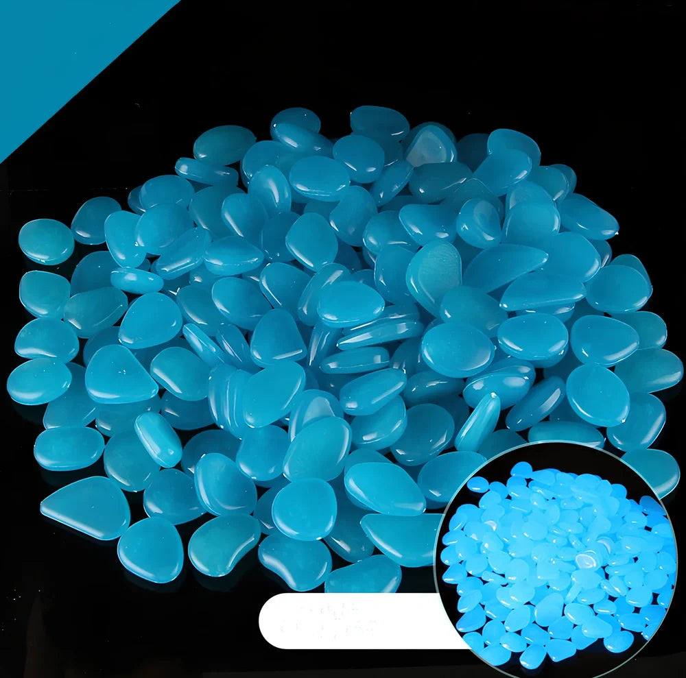 Blue, green, and white glow in the dark resin rocks for aquarium decoration with irregular shapes