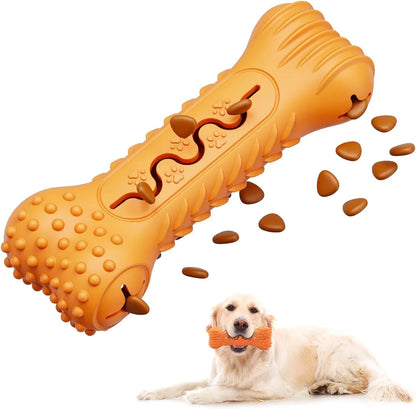 Blue bone shape dog chew toy made from natural rubber with uneven surface for teeth cleaning