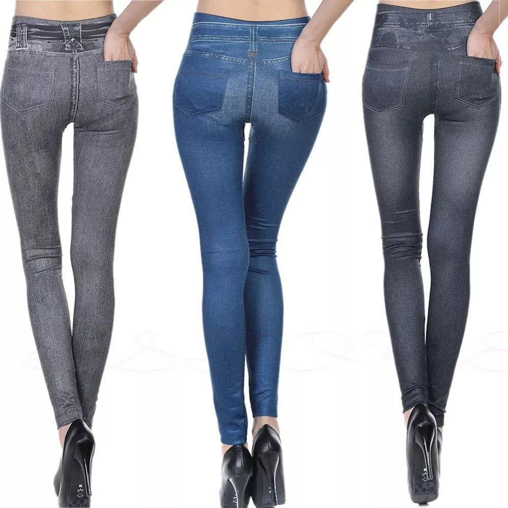 High Waisted Jeggings in denim look with stretch fit for comfort and style