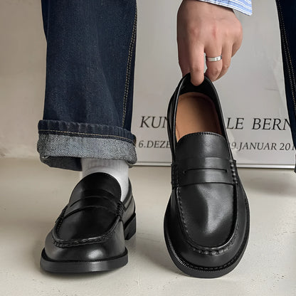 Men's slip-on casual shoes in apricot colour with microfiber upper and rubber sole.