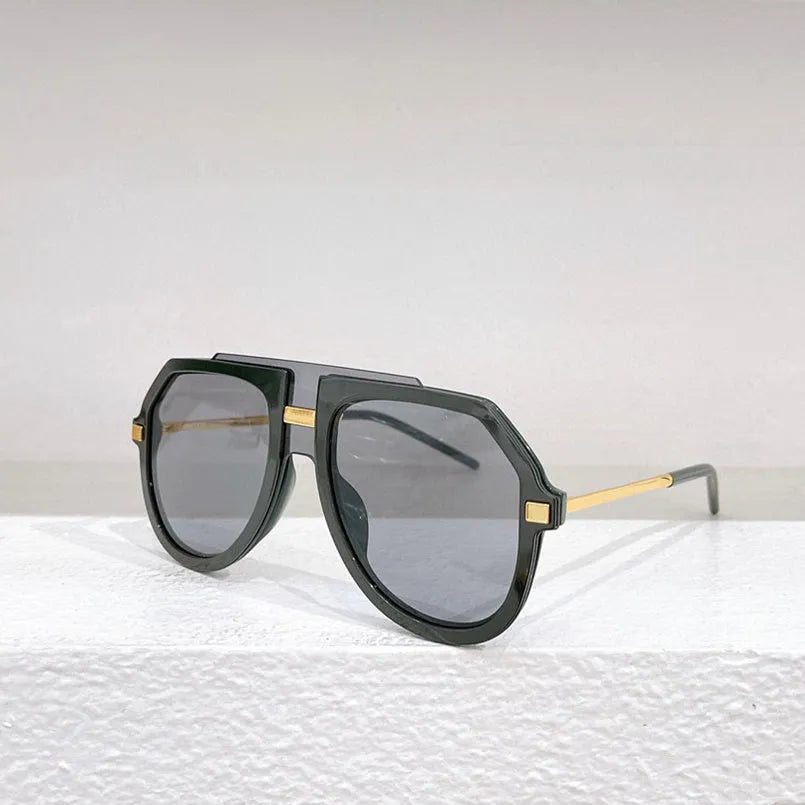 Black leopard print large frame elliptical sunshade glasses with PC lenses