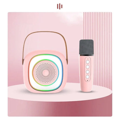 Wireless karaoke microphone with Bluetooth audio transmitter in black double wheat colour option
