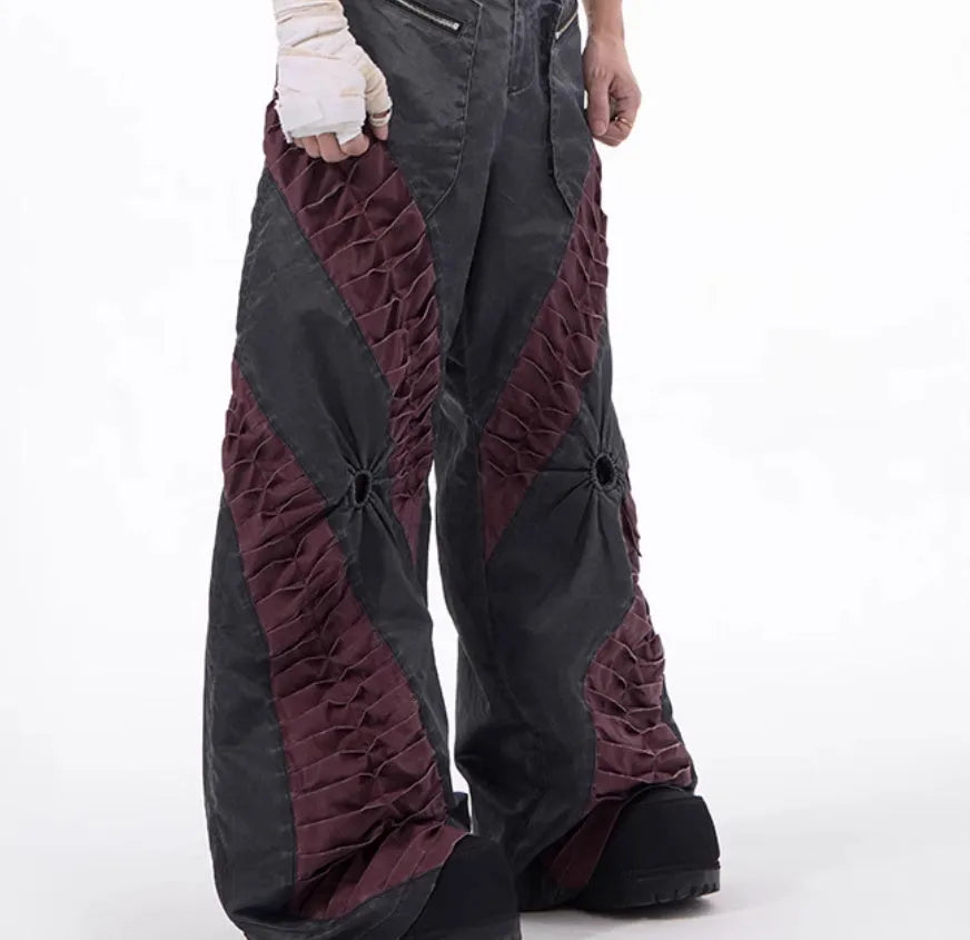 Retro three-dimensional keel casual sports trousers in white or black rayon viscose fabric