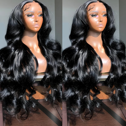 Brazilian human hair lace front wig with body wave texture showing natural hairline and 13x4 inch parting space