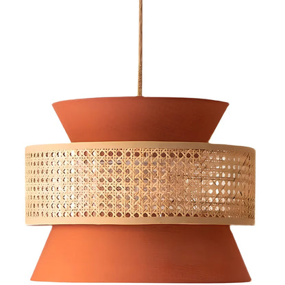 Japanese rattan chandelier with hand-woven grass shade and 3000K LED lighting in fish-shaped design