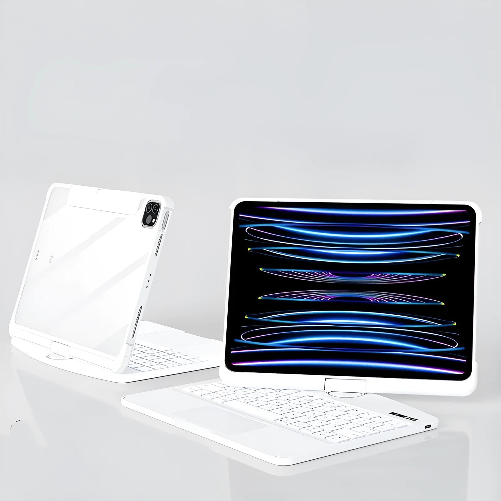 Transparent protective case with integrated wireless keyboard for iPad Pro and iPad Air tablets