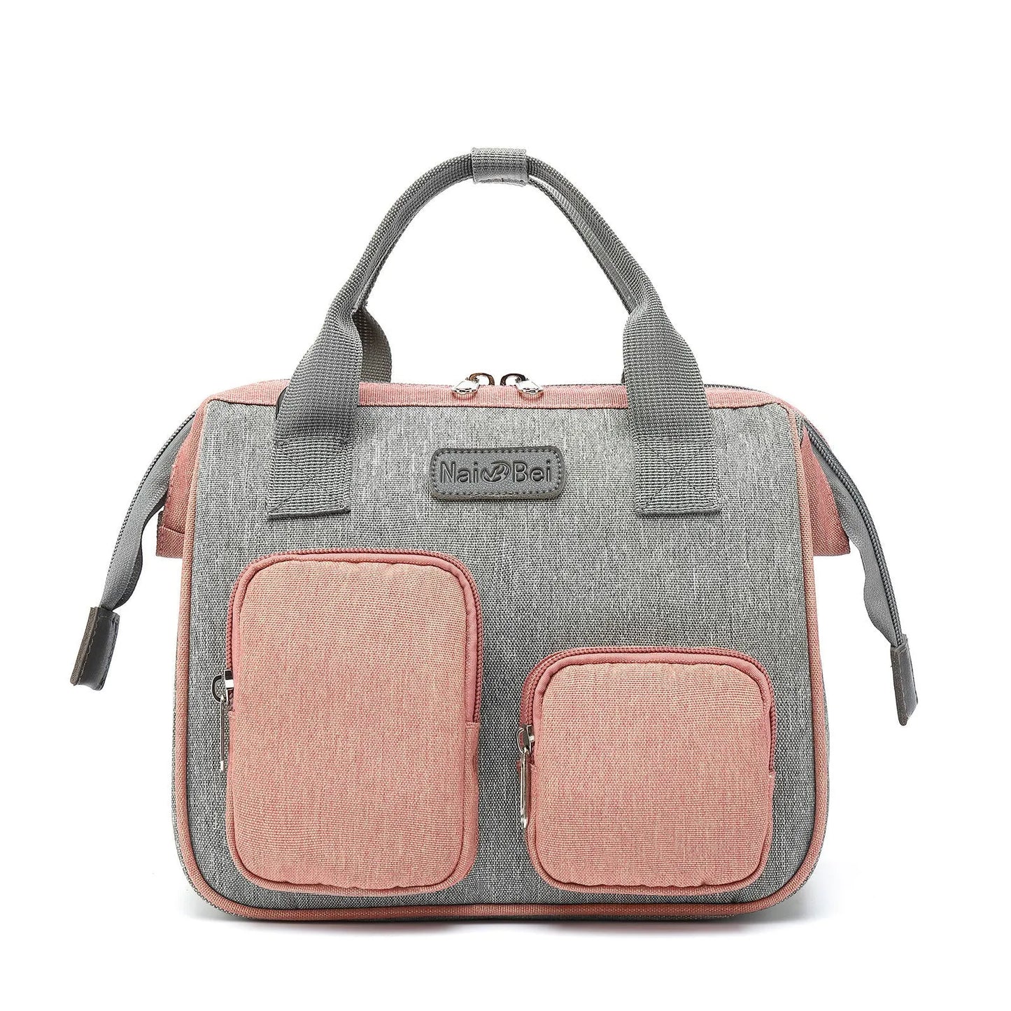 Waterproof Oxford cloth women's handbag with shoulder strap showing pink grey colour option