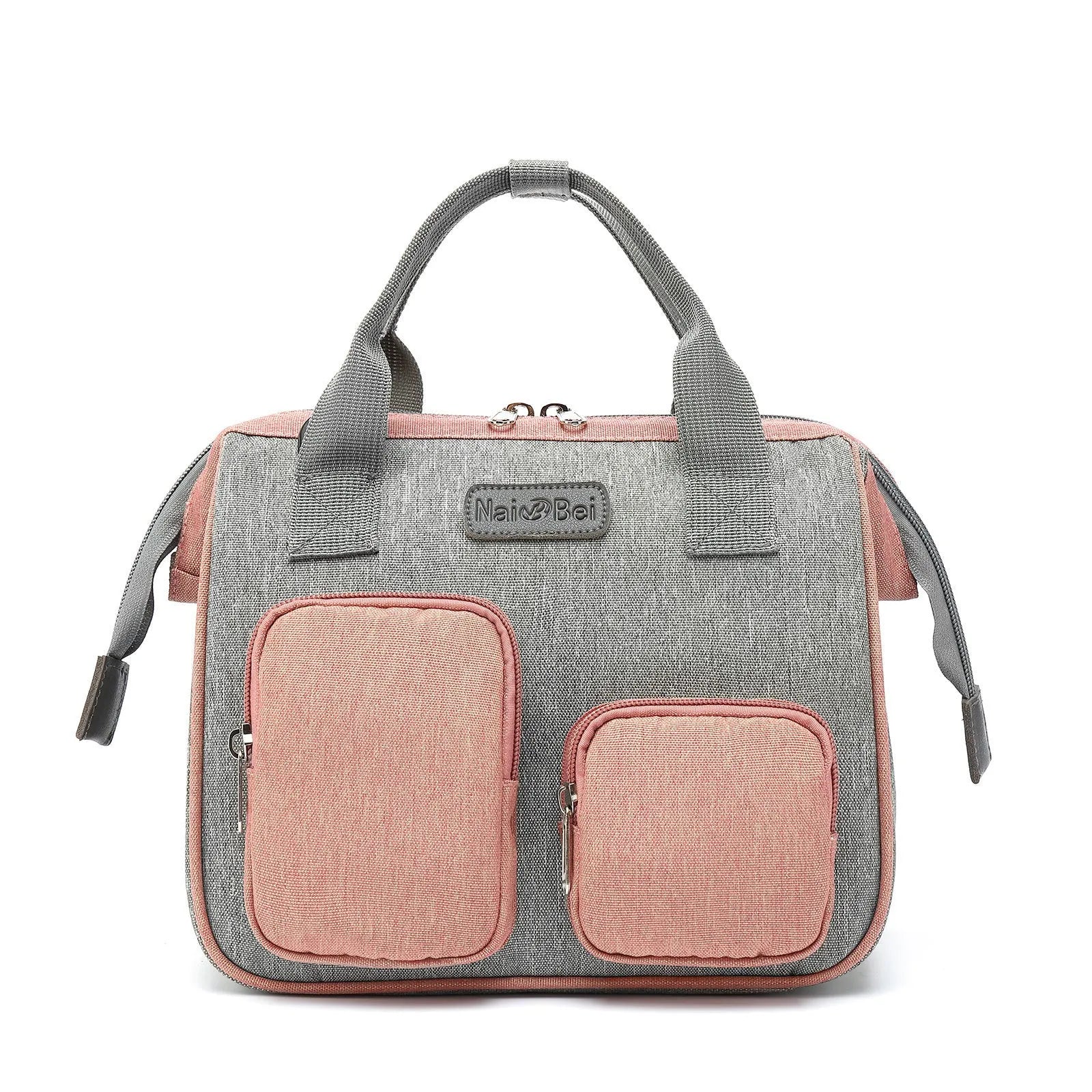 Waterproof Oxford cloth women's handbag with shoulder strap showing pink grey colour option