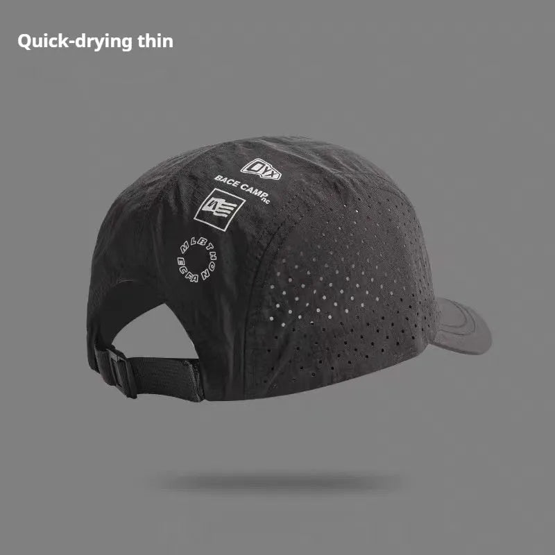Men's adjustable baseball cap in breathable mesh fabric, shown in black, grey, green, khaki, or purple.
