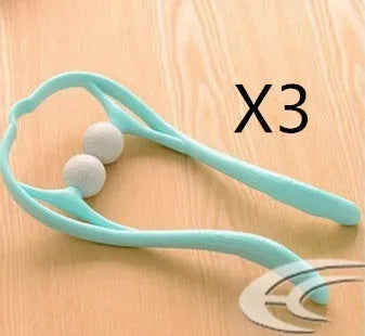 Plastic swan-shaped neck massager in pink, blue, or green with adjustable width and 3D floating-point rollers