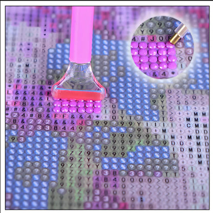 Diamond painting DIY kit showing four consecutive canvas panels forming 115x60cm artwork with oil-on-canvas material