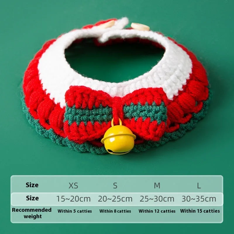 Christmas-themed woven milk cotton hand knitting yarn collar for cats with adjustable sizing