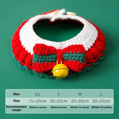 Christmas-themed woven milk cotton hand knitting yarn collar for cats with adjustable sizing