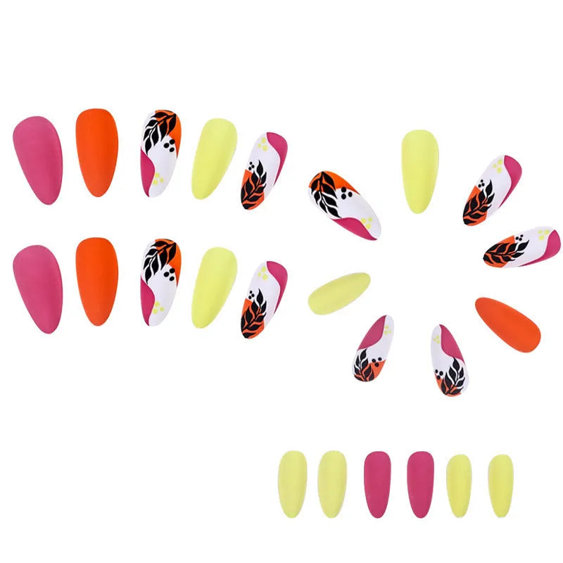 Almond armour shaped nail stickers with frosted finish showing four decorative colour options