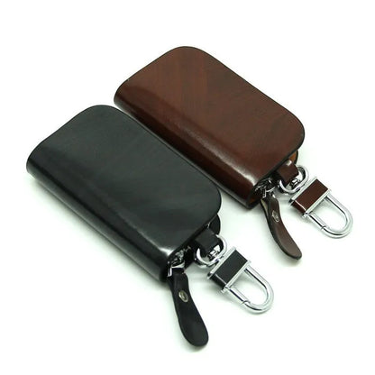 Genuine cowhide leather car key case with frosted finish in black and brown colours