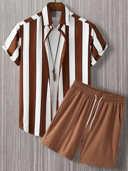 Men's light blue beach style short sleeve shirt and matching shorts casual outfit set