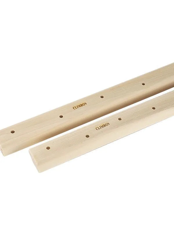 Three solid wood hangboards for grip strength training showing different edge depths and lengths